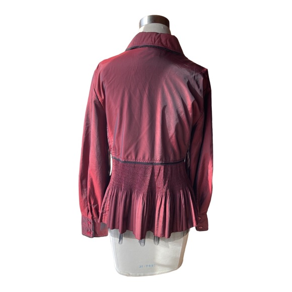 Coldwater Creek iridescent button down collared blouse in a cranberry shade. - Picture 3 of 7
